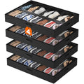 Lifewit Under Bed Shoe Storage Organizer 4 Pack(14 Shoes Cells), 4.3 Inches Tall Low Profile Fabric Shoes Container Box with Clear Cover, Foldable Storage Bag with 2 Handles, Fits 28 to 56 Pairs - style: 14 Shoes Cells