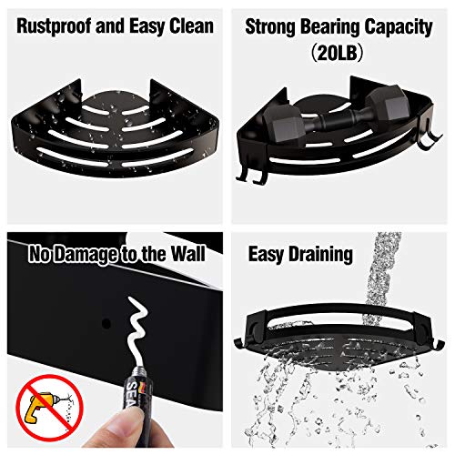 Bakzon Corner Shower Caddy, Shower Shelf Corner No Drilling Bathroom Shower Organizer Storage Rack Adhesive with Razor Holder, 2 Pack, Black - color: Black