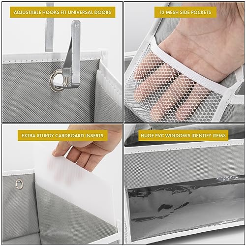 HOMELUX THEORY UPGRADED 6 Tiers Over The Door Organizer Hanging - 100D EXTRA THICK & 50lbs HUGE CAPACITY, 12 Side Mesh Pockets Over The Door Shoe Organizer, Hanging Closet Organizer (Light Gray, 1pc) - color: 2. Light Gray, size: Standard 1 set