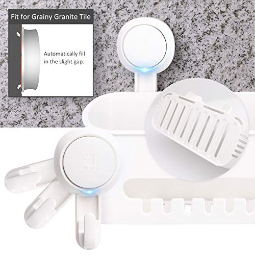 TAILI Strong Vacuum Suction Cup Bath Corner Shower Caddy Storage Basket + 4 Extra Hooks, No Drill Bathroom Shelves for Kitchen Bedroom Organizer Set, White in Plastic - style: 6 pack