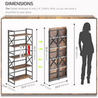 4NM 5 Tiers No Assembly Book Shelves, 51.2" H Folding Bookshelf Bookcase Open Industrial Foldable Shelves for Bedroom, Living Room, Home Office - Rustic Brown Black - color: Rustic Brown Black, size: XX 5-Tier