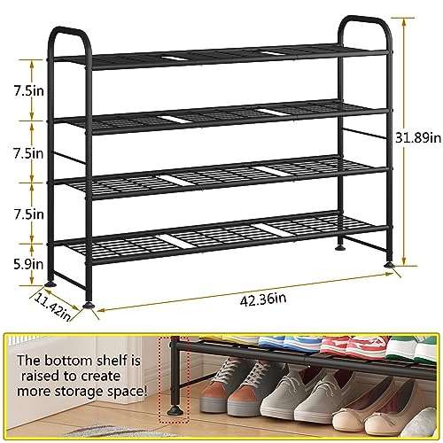 LINZINAR Shoe Rack Long 4 Tier Shoe Storage Organizer Metal Wide Shoe Shelf for Closet Entryway Bedroom 24 Paris Large Capacity, Gold Black - color: Black, size: 4-Tier