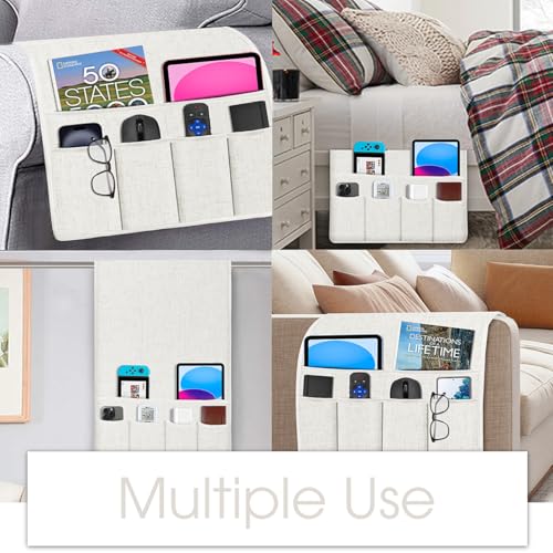 Joywell Couch Remote Holder Sofa Armrest Organizer Non Slip Arm Chair Caddie for Recliner with 6 Pocket Storage for Magazine, Tablet, Phone, iPad, Beige White - color: Beige White, size: 19'' x 35''