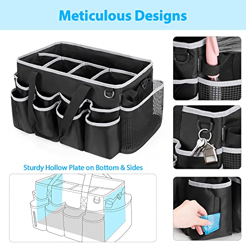 HODRANT Extra-Large Wearable Cleaning Caddy, Organizer Bag for Products, Housekeeper Tote With Pad, Handle & Divider, Car Wash Tools Bag for Detailing Supplies, Gray Edge - color: Black with gray edge