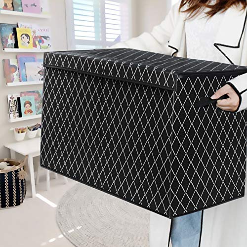 Toy Chest Box Storage Bins for Boys Girls, Kids Large Collapsible Sturdy Container Organizer with Fabric Flip-Top Lid & Handles for Clothes, Blanket, Nursery, Playroom, Bedroom 24.5x13x16 (Black) - color: Rhombus Black