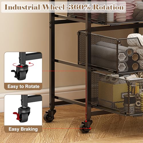 Rolling Cart with Drawers, 4-Drawer Storage Cart on Wheels with Wooden Top, Metal Utility Cart with Storage Drawers, Craft Storage Art Cart for Classroom, Office, Kitchen, Bedroom,Patent Pending - color: Black