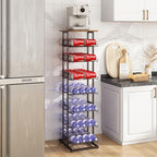 GILLAS 8 Tier with Wooden Top Water Bottle Storage with Wooden Tabletop,Metal Beverage Can Rack,Large Capacity Bottled Rack Water Bottle Holder Stand for Cabinet,Countertop Kitchen,Party,Black - size: 8 Tier With Wooden Top