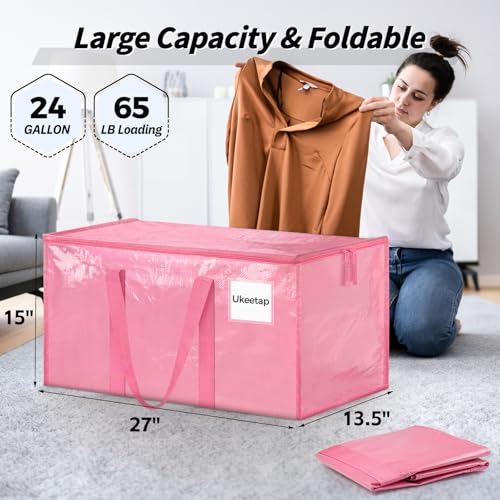 16 Pack Extra Large Heavy Duty Moving Bags, Pink Storage Bins with Lids, Reinforced Handles & Heavy-Duty Zippers Moving Boxes Storage Bags Totes for Clothes Packing, Dorms, College Supplies, Pink - color: Pink, size: 16 Pack