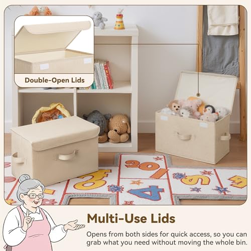 GRANNY SAYS Stoarge Basket with Lid, Decorative Storage Boxes, Closet Storage Bins for Clothes, Collapsible Stackable Organization, Khaki, 2-Pack - color: Khaki, size: Large-2 Pack