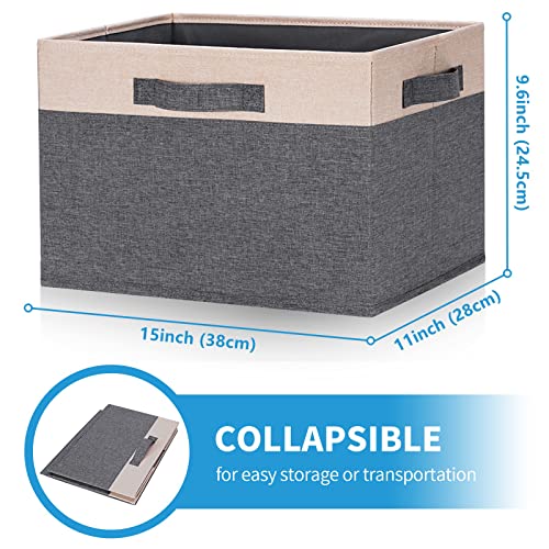 GhvyenntteS Large Fabric Storage Bins for Shelves with 3 Handles, 15x11x9.6in Closet Storage Bins, Sturdy Foldable Storage Baskets for Shelves Closet Bedroom Living Room Office (Beige, Set of 6) - color: Grey & Beige, size: Large-6 Pack