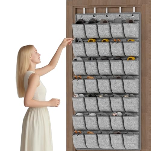 homyfort 35 Pockets Over the Door Shoe Organizer, Hanging Door Shoe Rack for Closet, Large Shoe Storage Holder Zapateras Organizer for Shoes (Black) - color: Linen-like Black, size: 1 Pack 35 Pockets