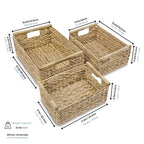 VATIMA Hyacinth Wicker Basket Set 3 size - Rectangular, Wooden Handles, Shelf Organizer, Natural Bins - color: Water Hyacinth, size: Set of 3 (Small, Medium, Large)