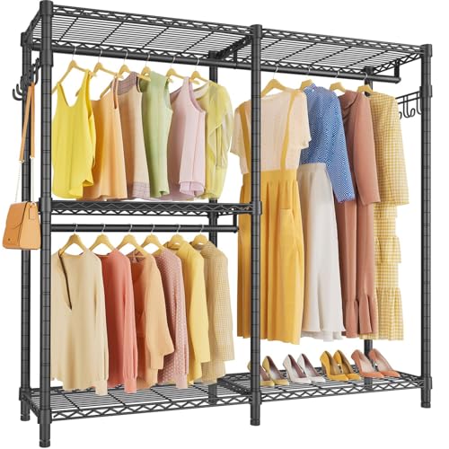 VIPEK V4 Heavy Duty Clothing Rack for Hanging Clothes 810lbs Load Capacity, Double Rod Garment Rack with Adjustable Shelves & Side Hooks, Metal Wardrobe Closet System Easy to Assemble, (Black) - color: Black, style: V4