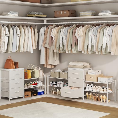 Cidaziya Expandable Closet Organizers and Storage,Wide Long 3 Drawer Dresser,White Fabric Storage Dresser, Clothes Shelves for Kids, Purse Organizer Small Shoe Rack for Closet Bedroom(47.24~71.47in) - size: 47.24~ 71.47"W*11.41"D * 24.01"H