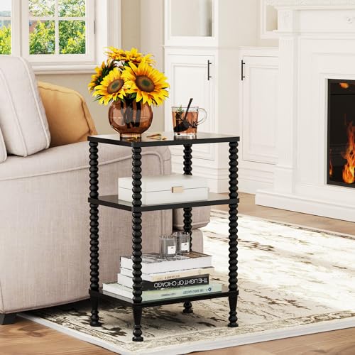Side Table, 3-Tier Small End Table, Tall Accent Table with Storage Shelf for Small Spaces, Bedroom, Living Room, Farmhouse, Black - color: Black, size: 3-Tier
