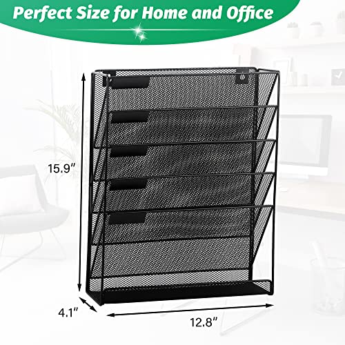 EASEPRES Desk File Organizer Mesh 6-Tier, Hanging Wall Mount Document Organization Stand, Desktop Vertical Mail Paper Folder Holder Rack with Bottom Tray for Office Home Cubicle Countertop, Black - color: Black, size: 6 Tier