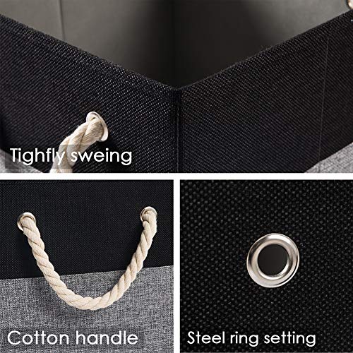 PRANDOM Large Foldable Cube Storage Bins 13x13 inch [2-Pack] Fabric Linen Storage Baskets Cubes Drawer with Cotton Handles Organizer for Shelves Nursery Closet Bedroom Black - color: Black, size: 13x13 inch(2-Pack)