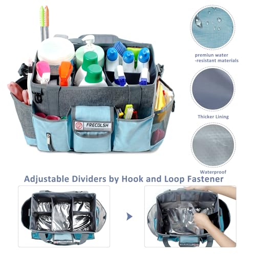 Cleaning Caddy for Cleaning Suppliers Organizer with Pockets for House Cleaning Essentials, Cleaning Organizer, Wearable Cleaing Bag Tote, Storage Caddy for Housekeeping - color: Grey-Blue, size: Medium