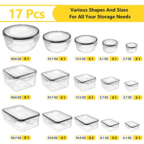 34 PCS Food Storage Containers Set with Airtight Lids (17 Lids &17 Containers) - BPA-Free Plastic Food Container for Kitchen Storage Organization, Fruit Meal-prep Containers with Labels & Marker - color: 17 Pack