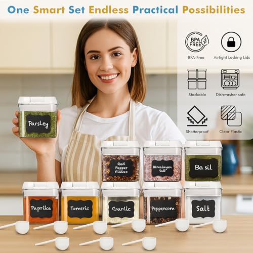 Shazo 9 PC Airtight Food Storage Containers - BPA Free Clear Plastic Snack & Spice Containers with Easy Lock Lids - Kitchen and Pantry Organization for Herbs, Coffee, Tea - 0.5L / 2.1 Cups - color: White - 9 Pc, size: 9 Pc - 0.5 Liter