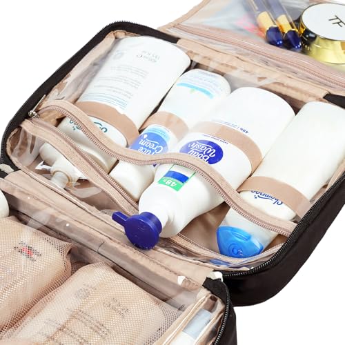 NISHEL Travel Toiletry Bag for Women, Makeup Essentials Organizer, Hanging Case for Accessories, Cosmetics, Large Size, Black - color: Black, size: Large