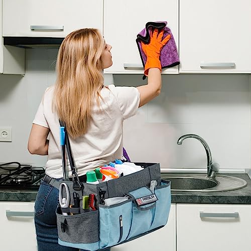 Large Cleaning Caddy for Cleaning Suppliers Organizer,15" Storage Organizer for House Clean Essential, Wearable Cleaing Bag, Storage Caddy for Housekeeping - color: Grey-Blue, size: Large