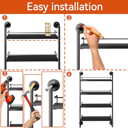IBUYKE Spice Rack Wall Mount,4 Tier Hanging Seasoning Organizer, Spice Rack for Wall for up to 50 Jars,Spice Organization for Kitchen Cabinet,Living Room,Bathroom,Pantry,Black UTLJ016B - color: Black