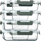 [8-Pack,30 oz]Glass Meal Prep Containers,Glass Food Storage Containers,Airtight lunch Containers with Lids, Microwave, Oven, Freezer and Dishwasher - color: Gray