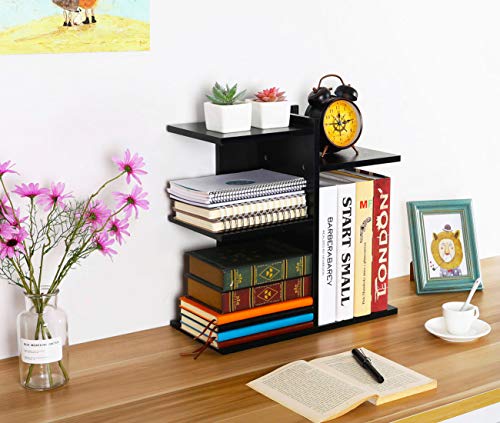 PAG Wood Desktop Shelf Small Bookshelf Desk Supplies Organizers and Accessories Storage Display Rack Office Decor for Women, Black - color: Black, size: Style 5