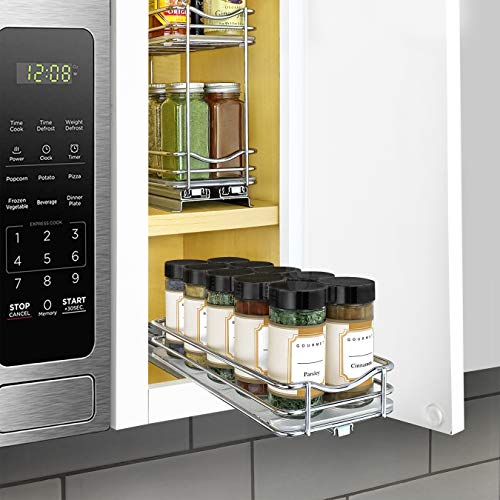 LYNK PROFESSIONAL® Pull Out Spice Organization for Cabinets - 4-3/8 inch Wide – Spice Rack for Inside Cabinets, Slide Out Spice Rack Organizer for cabinet – Pull Out Spice Rack, Sliding 1 Tier Chrome - color: Chrome, size: 4-1/4" - 1 Tier