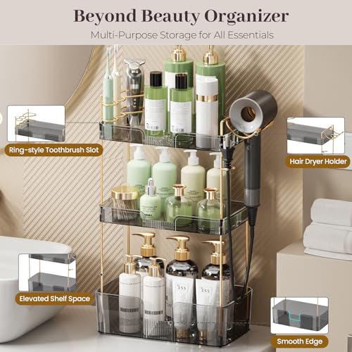 Aveniee Bathroom Counter Organizer,3 Tier Skincare Perfume Countertop Storage with Hair Dryer Rack and Toothbrush Holder, Cosmetic Makeup Tray for Vanity,Grey - color: Classic Grey, size: 3 Tier-New