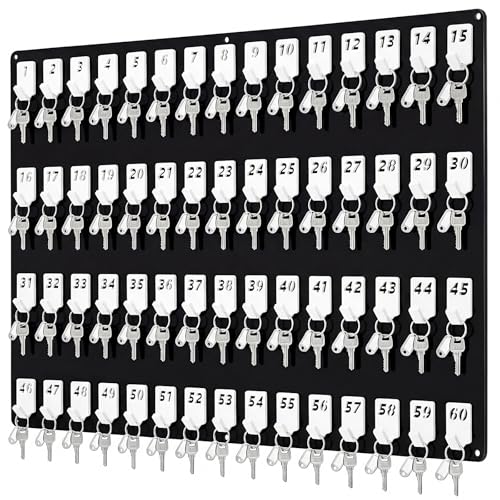 Beeveer Acrylic Key Board with 60 No. Hooks Wall Mount Key Rack Holder Hanger Storage for Real Estate Offices Rentals Car Dealer Valet Parking Small Businesses (Black) - color: Black, size: 60 Hooks