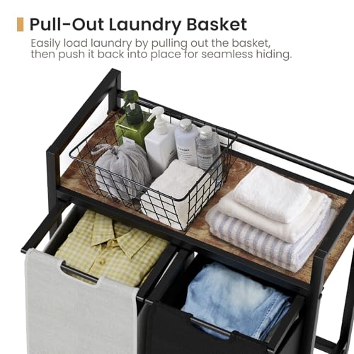 SwaaVee Laundry Hamper, Laundry Basket, Laundry Sorter with 2 Removable Bags, Clothes Basket with 2 Compartments, Wheels, Shelf for Laundry Room Bathroom Bedroom (2 Bags-Black Grey) - color: 2 Bags-Black Grey