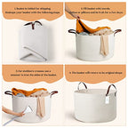 Luxury Little Extra Large Nursery Storage Basket, 22 x 22 x 14 inches - 100% Cotton Rope Baskets with Handles, Laundry Basket for Toys, Blankets & Pillows - Off White with Leather Handles - color: White