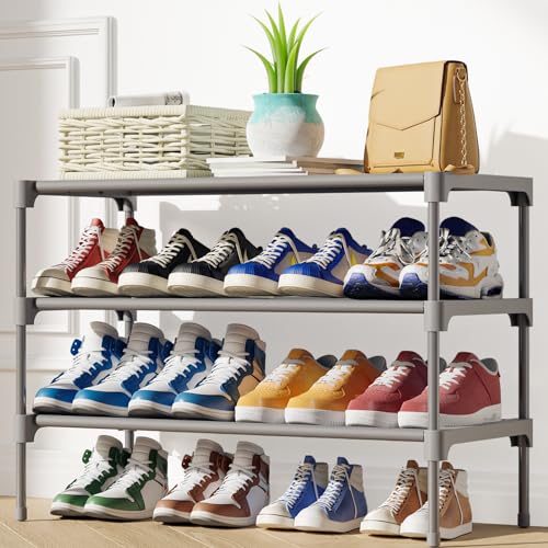 Kitsure Shoe Rack - Non-Woven Shoe Rack Shelf, Shoe Organizer for Closet, Entryway, Garage & Corridor, Stackable Shoe Shelves, 27.5" Wide - 3 Tier, Grey - color: Grey, size: 27.5" Wide - 3 Tier