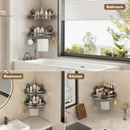 VOLPONE Shower Caddy Suction Cup, Corner Shower Shelves No Drilling, Showers Organizer Storage with Towel Bar & Removable Hooks, Bathroom Shower Shelf Rack for Inside Showers, Triangle - style: Triangle 1 Tier