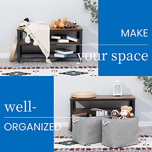 Bidtakay Collapsible Storage Bins for Clothes Large Grey Storage Baskets with Cotton Handles 17x12x15 In Set of 2 Fabric Cubby Storage Bins Livingroom Home Decorative Storage Organizer for Blankets - color: Grey, size: 2 Pack-XL-17x12x15 In
