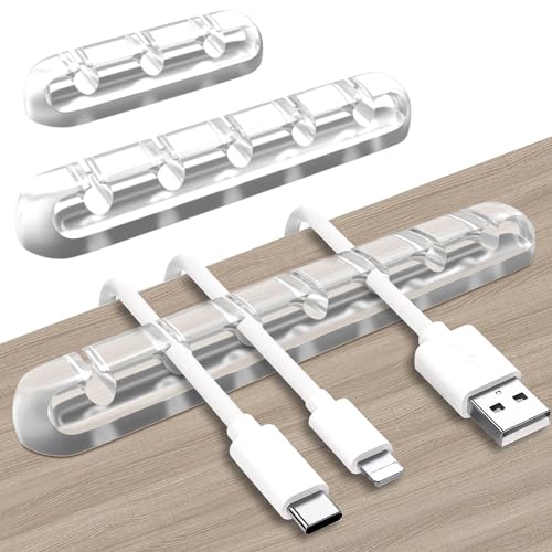 SOULWIT Cable Holder Clips, 3-Pack Cable Management Cord Organizer Clips Silicone Self Adhesive for Desktop USB Charging Cable Nightstand Power Cord Mouse Cable Wire PC Office Home - color: 357-Slot-Clear, size: 753-Slot