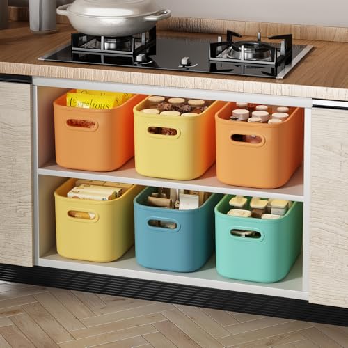 ORGIDOL 12 Pack Colorful Plastic Storage Bins, Storage Container for Organizing, Colored Storage Boxes with Handle for Shelves, Cute Organizer Bins for Craft, Snacks, Cabinet, 9.69x6.7x5.7 inch - color: Colorful, size: 12Pack