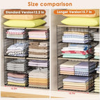4-Tier Widened Closet Organizers and Storage, Extra Long Stackable Closet Shelf Organizer with Adjustable Dividers and Wood Top, Large Closet Storage Basket for Clothes, Jeans, Wardrobe Organization