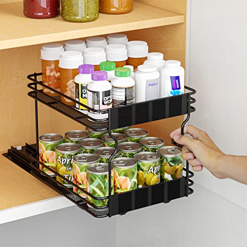 SpaceAid Pull Out Spice Rack Organizer for Cabinet, Heavy Duty Slide Out Seasoning Kitchen Organizer, Cabinet Organizer, with Labels, 8.5" W x10.75 D x8.5 H, 1 Drawer 2-Tier - style: 8.5" W, 2-Tier