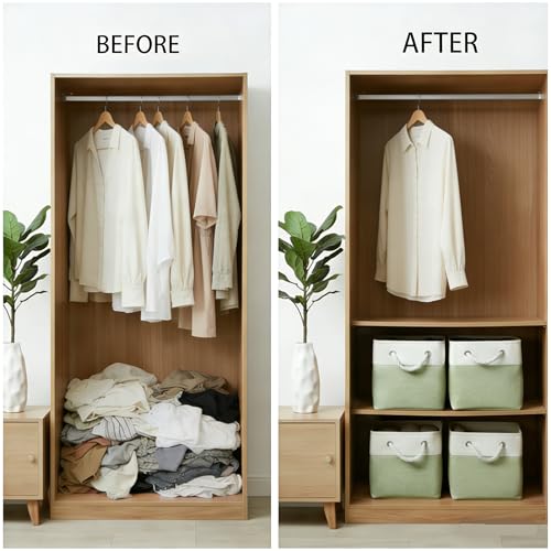 Cube Storage Bins, Collapsible Fabric Storage Cubes Bins, 11 Inch Cube Storage Bins with Handles, Foldable Storage Cubes (White/Green, 6Pack) - color: white green