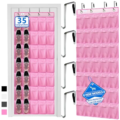 over the door shoe organizer,2025 upgraded,35 Huge pockets,over door shoe organizer,Store size 13 shoes,shoe organizer,Strong material,hooks Suitable for various doors,pink shoe rack - color: Pink-01, size: 71'' x 25.4''/Pack of 1
