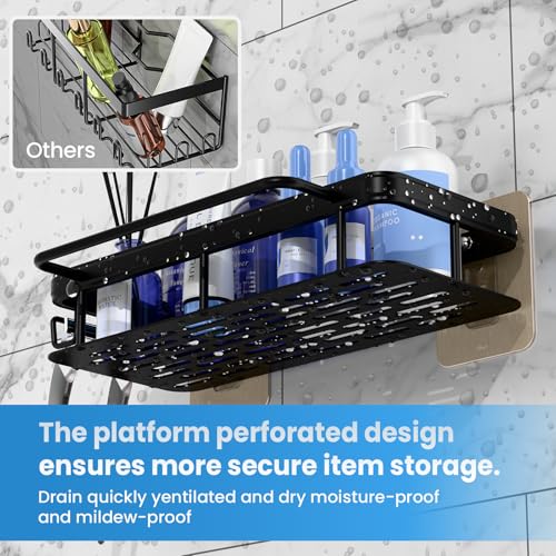 4-Pack Adhesive Shower Caddy with Soap Holder – Rustproof Aluminum Black Shower Shelves & Towel Bar, No Drill Bathroom Organizers and Storage, Anti-Tip Shower Rack for Inside Shower - size: 4-Pack