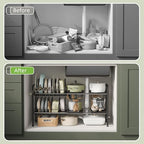 NETEL Adjustable Under Sink Organizers and Storage,Pots and Pans Organizer Under Kitchen Cabinet,Pan Lid Organizers Inside Cabinet,Expandable Cabinet Storage Shelf with Pan Rack and 14 Dividers - size: Multi-functional with 2 pot holders