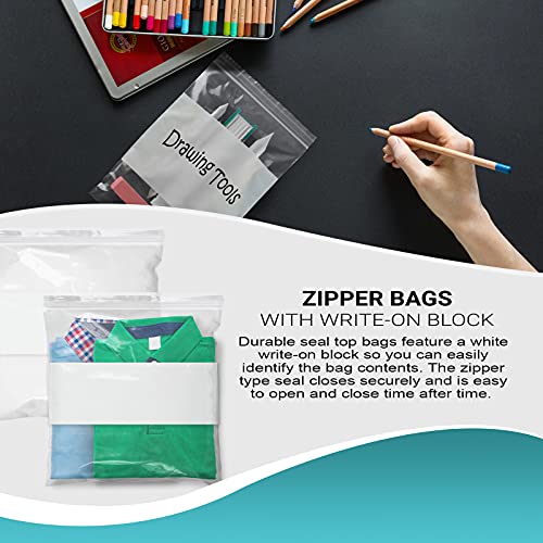 APQ Pack of 500 White Block Zipper Bags 12 x 12. Ultra Thick Write on Block Poly Bags 12x12. Thickness 4 mil. Great for Packing and Storing. Ideal for Industrial, Food Service. - size: 12" x 12" / 500 Pack