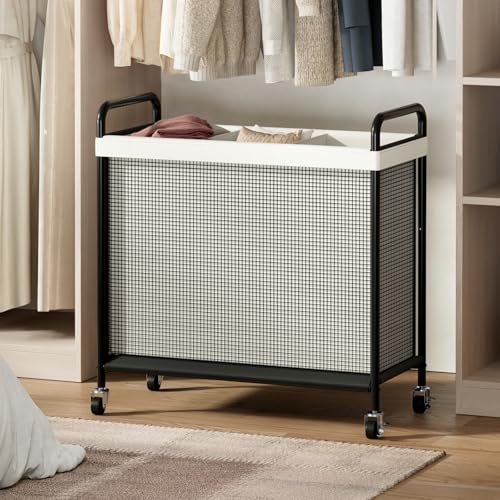 WOWLIVE Laundry Hamper 3 Section, 120L Rolling Laundry Basket with wheels and Removable Liner Bag, Laundry Sorter with Metal Handle, Large Clothes Hamper for Laundry Room, Bathroom and Dorm, Beige - size: 3-Section