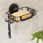 LEVERLOC Soap Holder Shower with Hooks, Bar Suction Cup Soap Dish Tray for Wall, Rust-Proof Stainless Steel Sponge Caddy for Bathroom Accessories Organizer Bathtub Kitchen Sink, Black - style: 1 tier Black