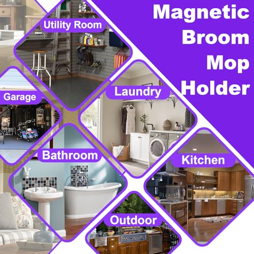 Magnetic Mop Broom Holder, Heavy Duty Magnetic Mop Hanger with Swivel Hooks for Cleaning Tools, Strong Magnet Mount Tool Hanger Organize System Utility Rack for Refrigerators Laundry Garage Kitchen - size: D66 Magnetic Broom Holder