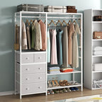Auromie Clothes Rack with 5 Drawers & 4 Storage Shelves, 59.1W*70.9H Heavy Duty Clothing Rack with 2 Hanging Rods, Wardrobe Closet Organizer System with 5 Hooks, Freestanding Garment Rack (White) - color: White
